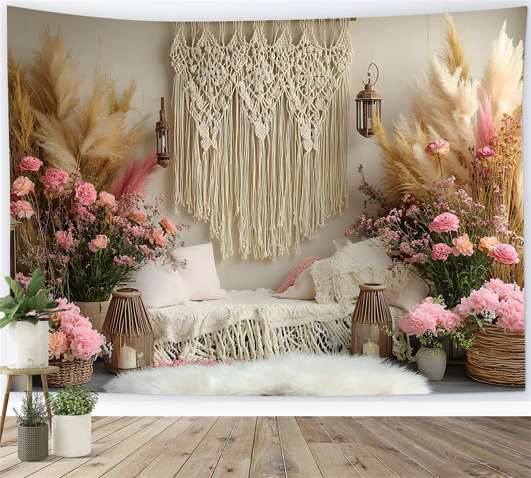 Boho Pampas Floral Macrame Lounge Backdrop RR8-414