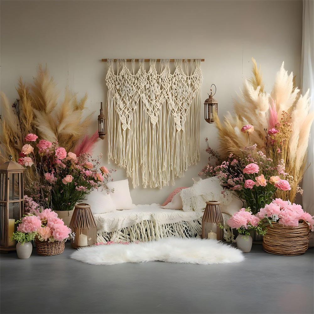 Boho Pampas Floral Macrame Lounge Backdrop RR8-414