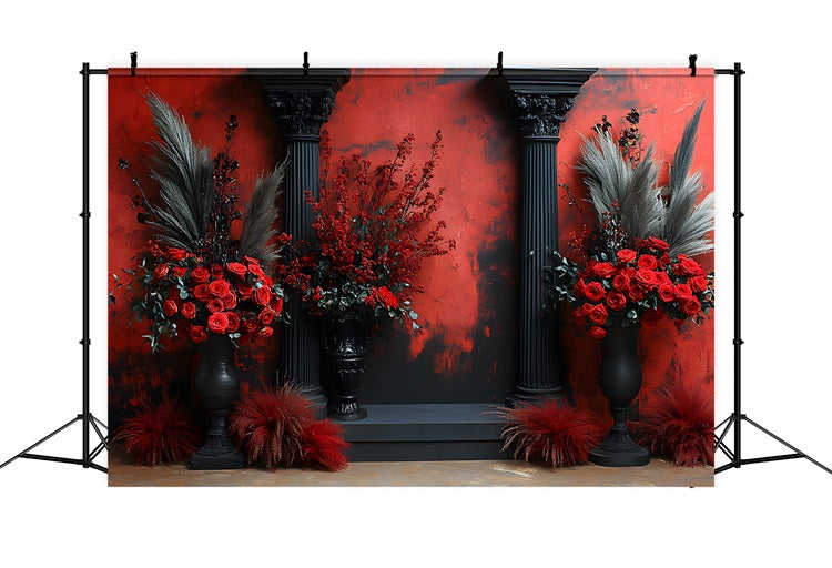 Gothic Red Rose Black Column Boho Backdrop RR8-420