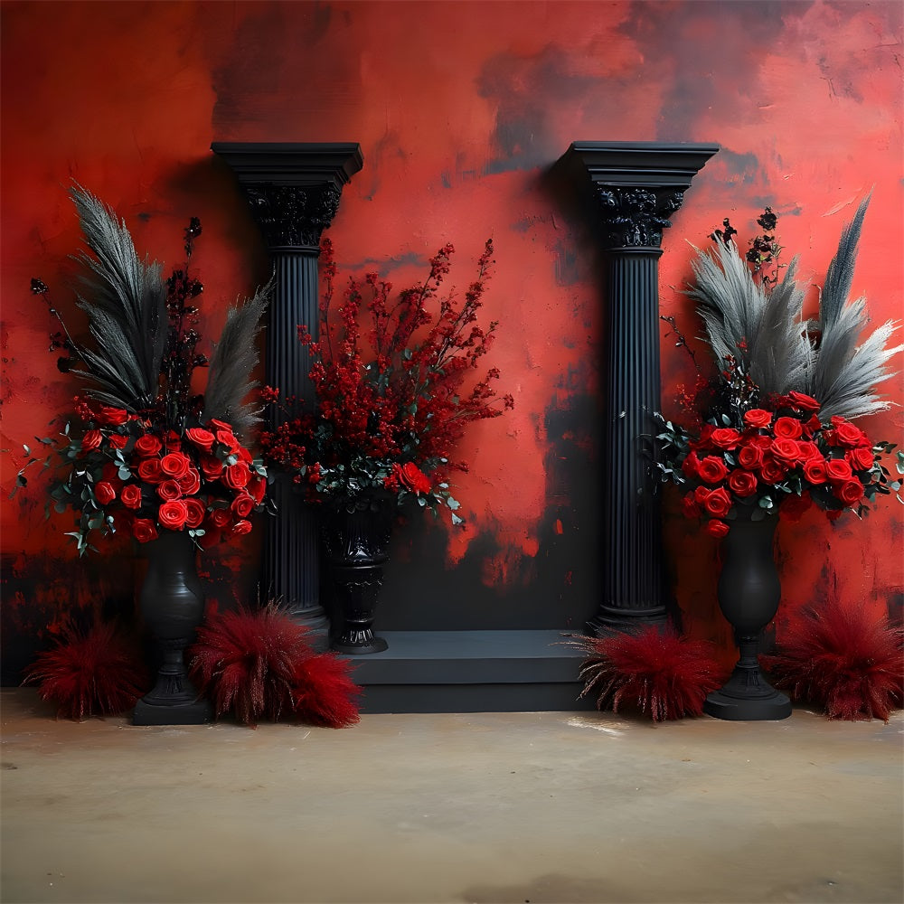 Gothic Red Rose Black Column Boho Backdrop RR8-420