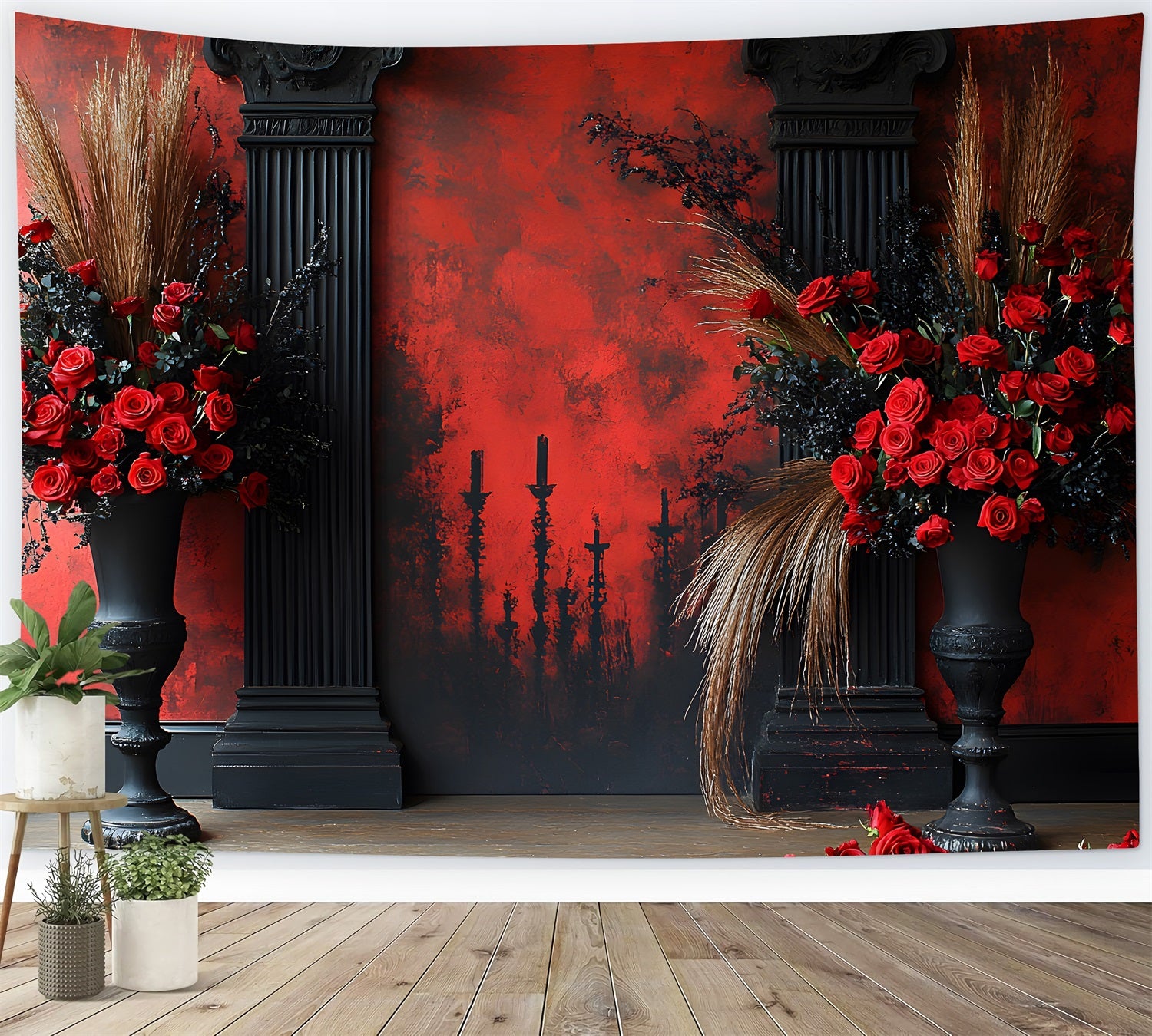 Gothic Red Rose Boho Candle Backdrop RR8-422