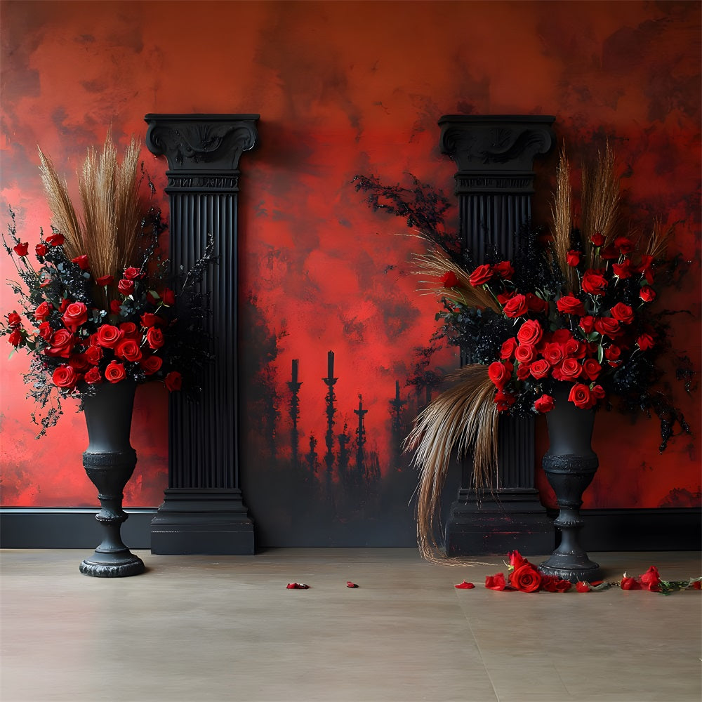 Gothic Red Rose Boho Candle Backdrop RR8-422