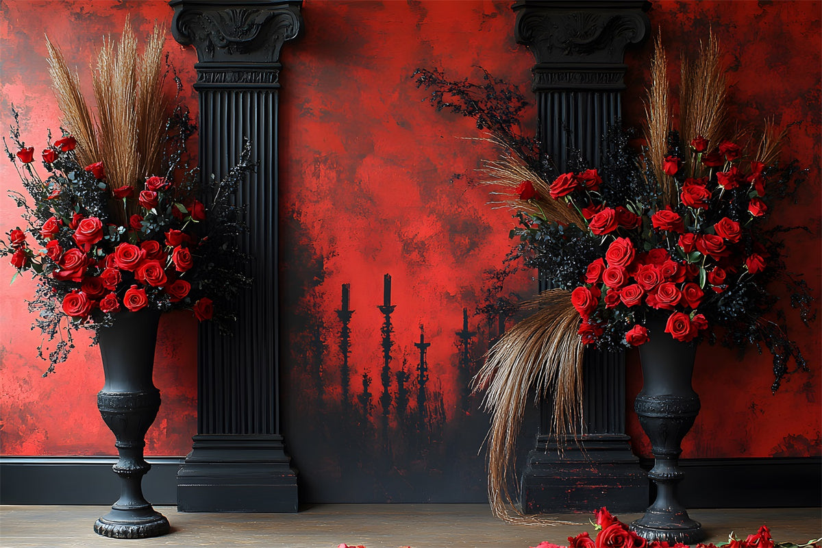 Gothic Red Rose Boho Candle Backdrop RR8-422