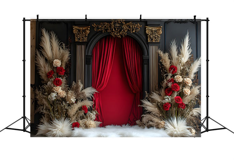 Luxurious Red Velvet Boho Curtain Backdrop RR8-423