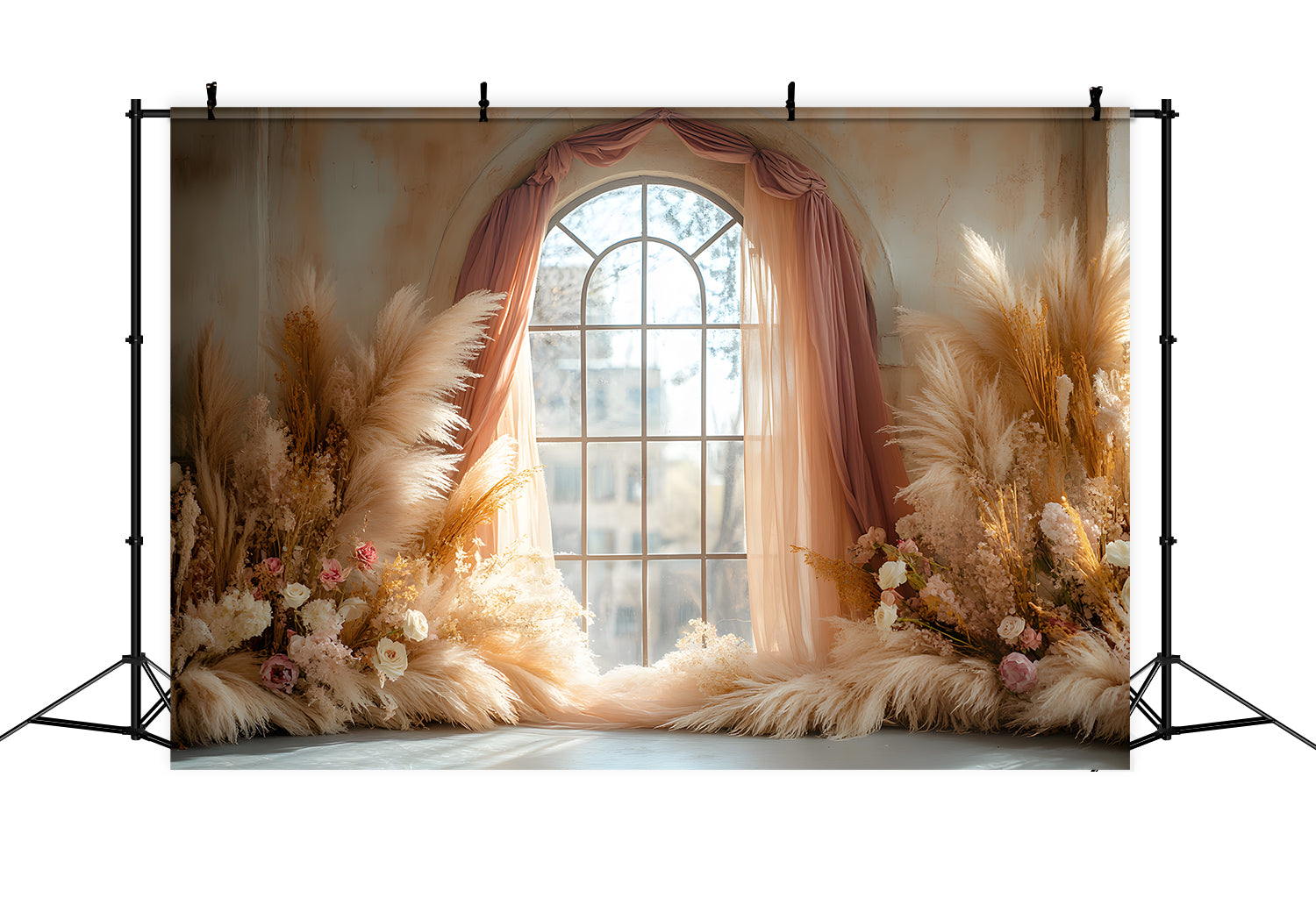 Soft Pampas Boho Window Arch Backdrop RR8-426