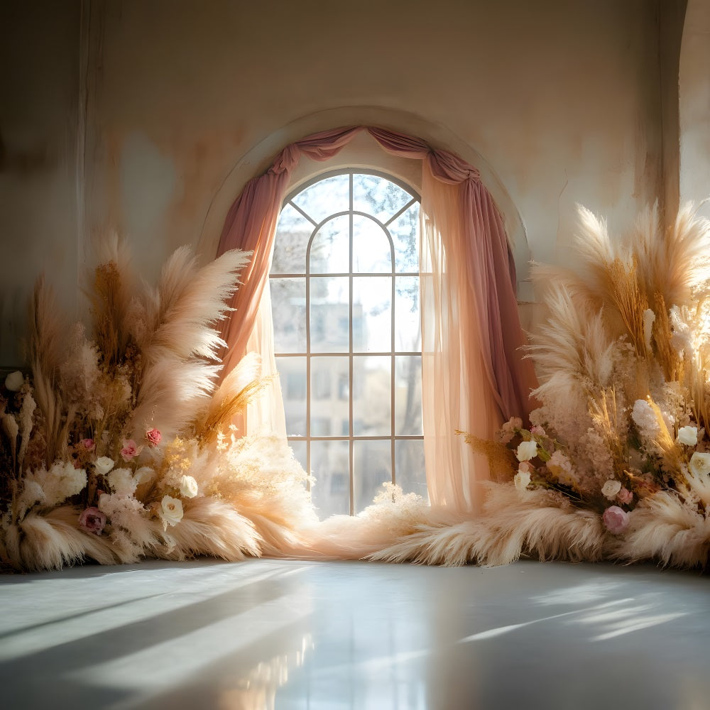 Soft Pampas Boho Window Arch Backdrop RR8-426