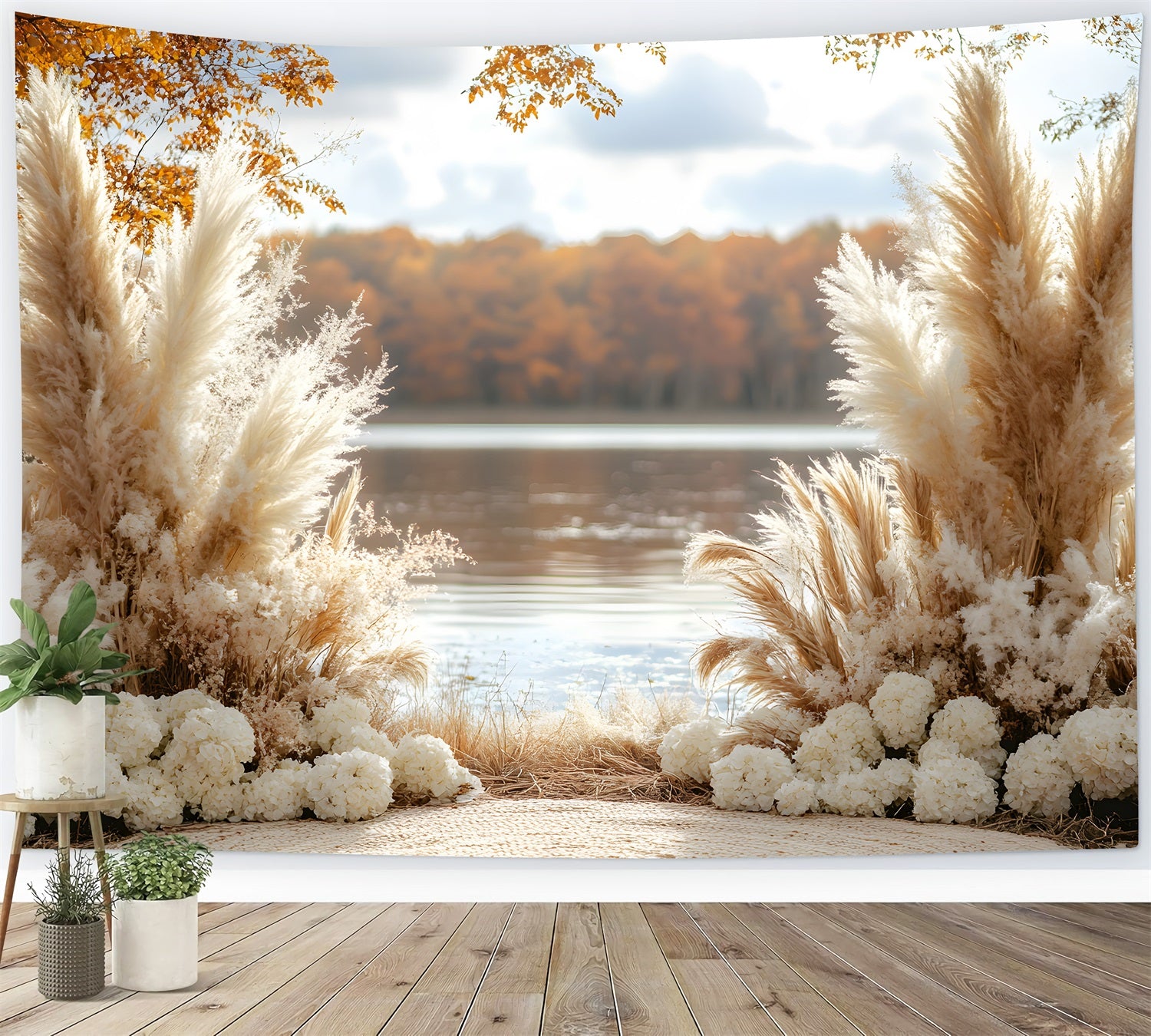 Serene Lakeside Boho Pampas Backdrop RR8-427