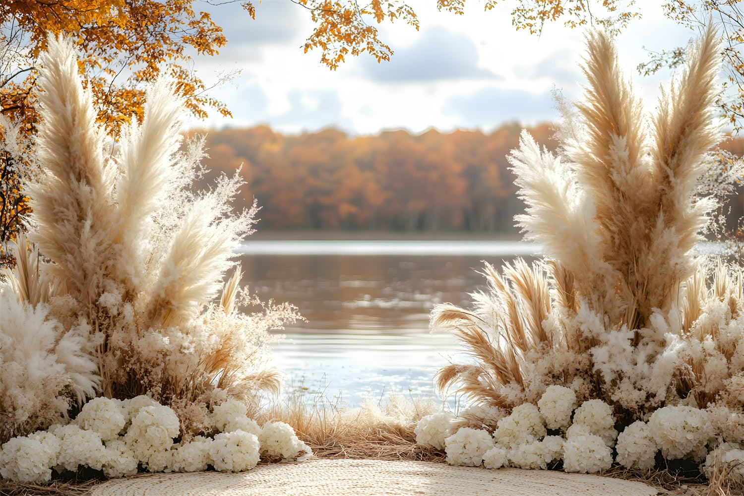 Serene Lakeside Boho Pampas Backdrop RR8-427