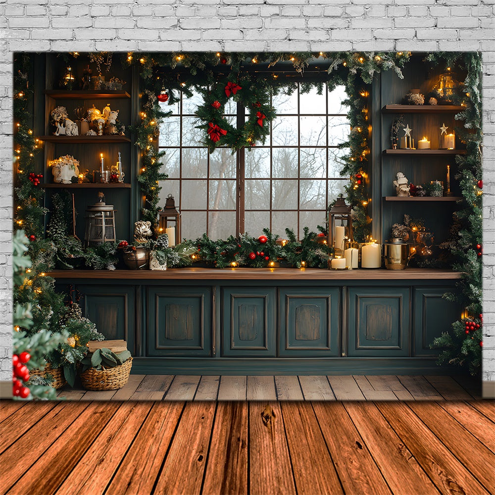 Christmas Kitchen Wreath Lights Backdrop RR8-43