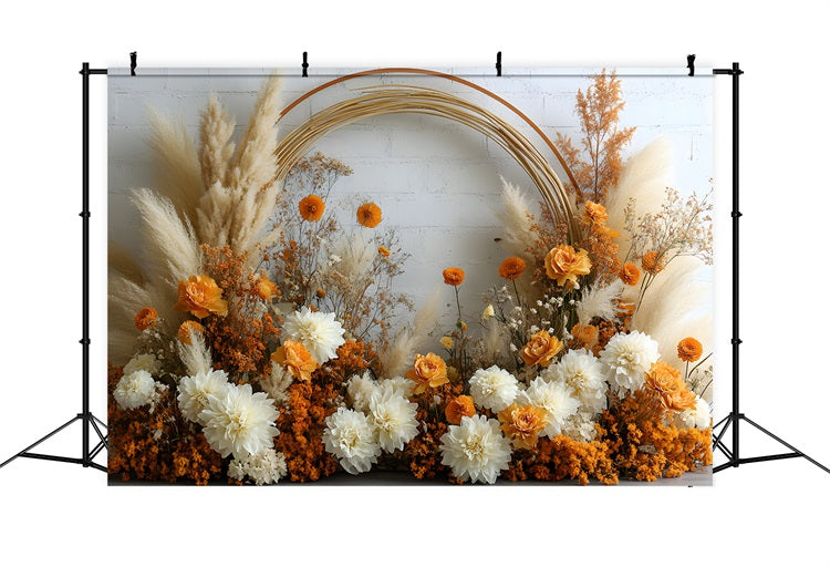 Bohemian Pampas Roses Wedding Backdrop RR8-443