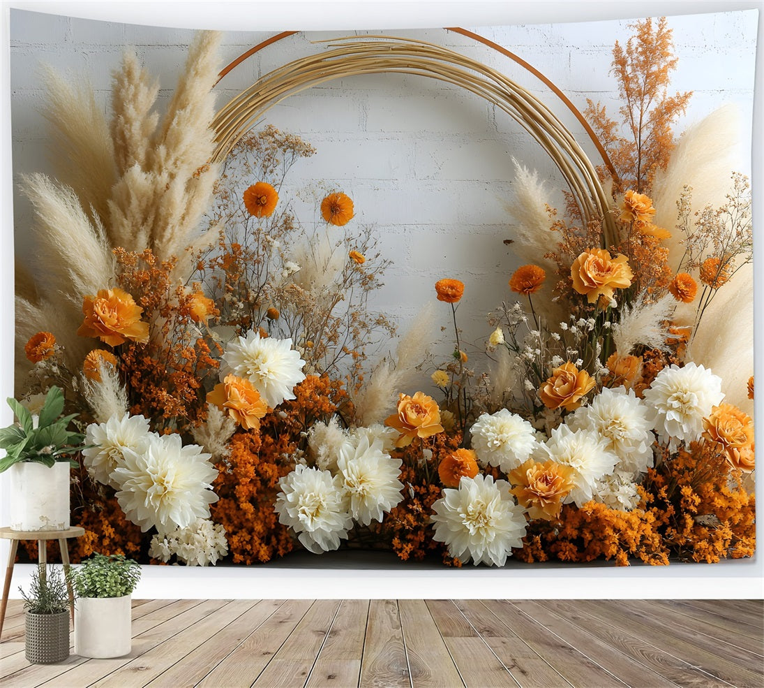 Bohemian Pampas Roses Wedding Backdrop RR8-443