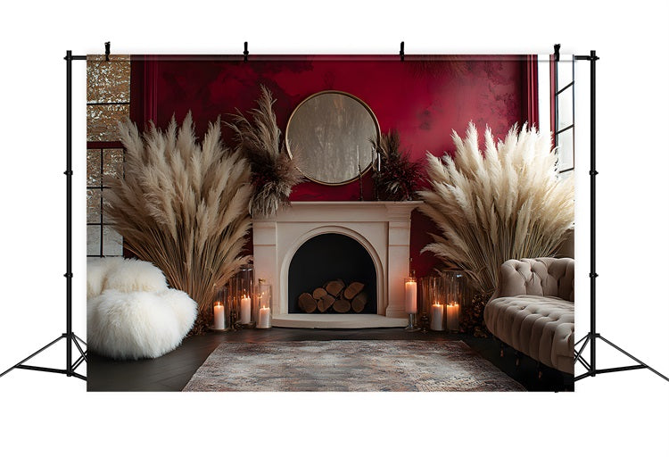 Luxe Boho Fireplace Pampas Backdrop RR8-454