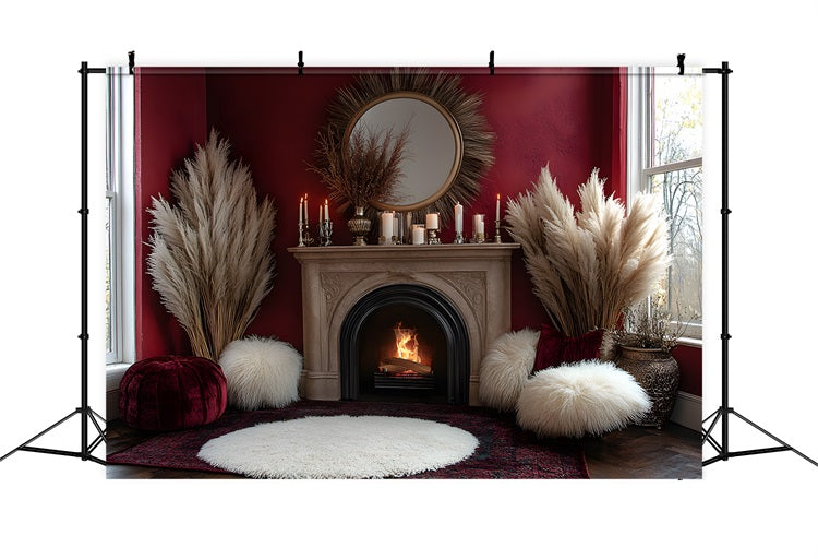 Cozy Boho Pampas Fireplace Backdrop RR8-455