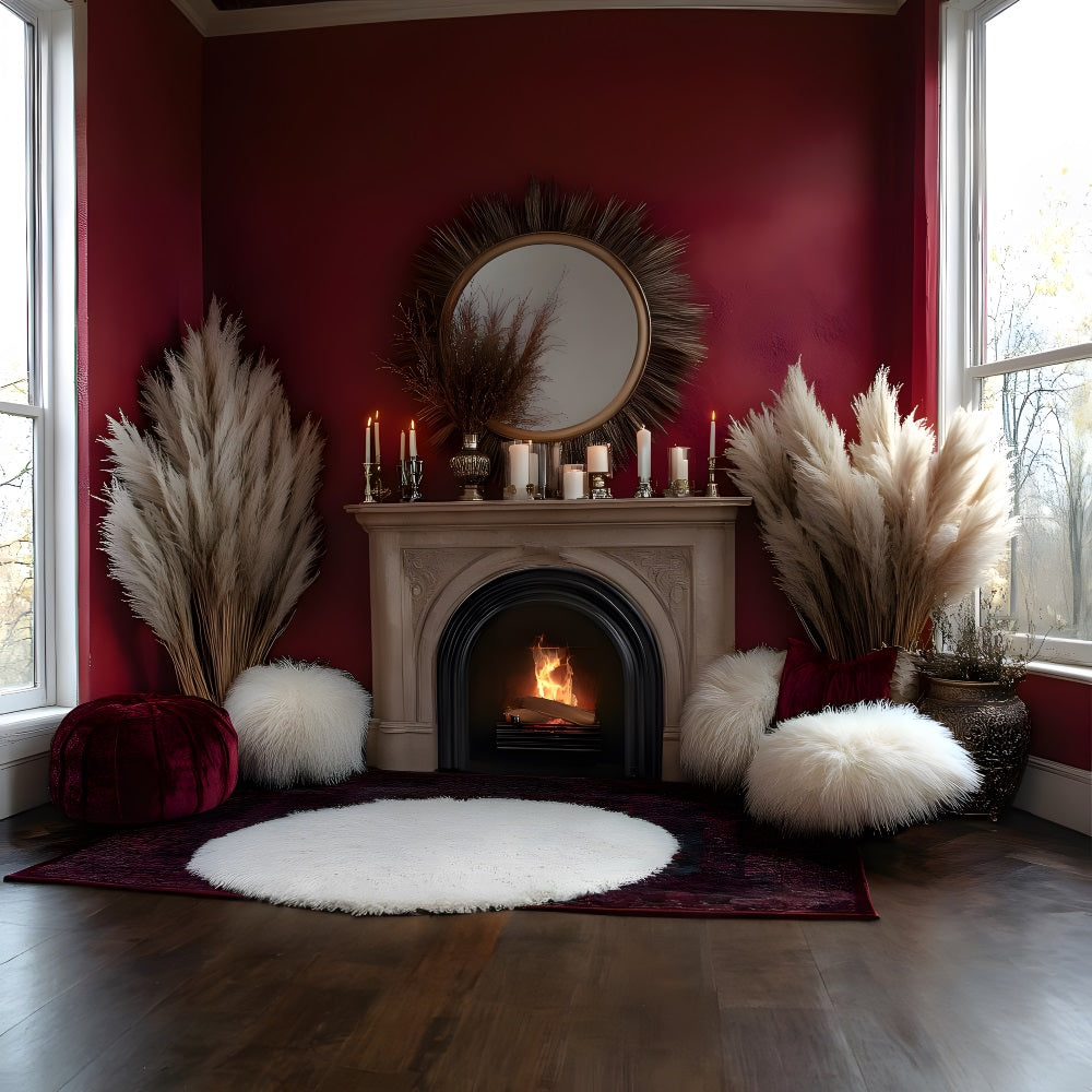 Cozy Boho Pampas Fireplace Backdrop RR8-455