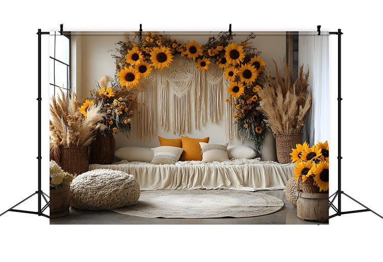 Sunflower Macrame Boho Lounge Backdrop RR8-456