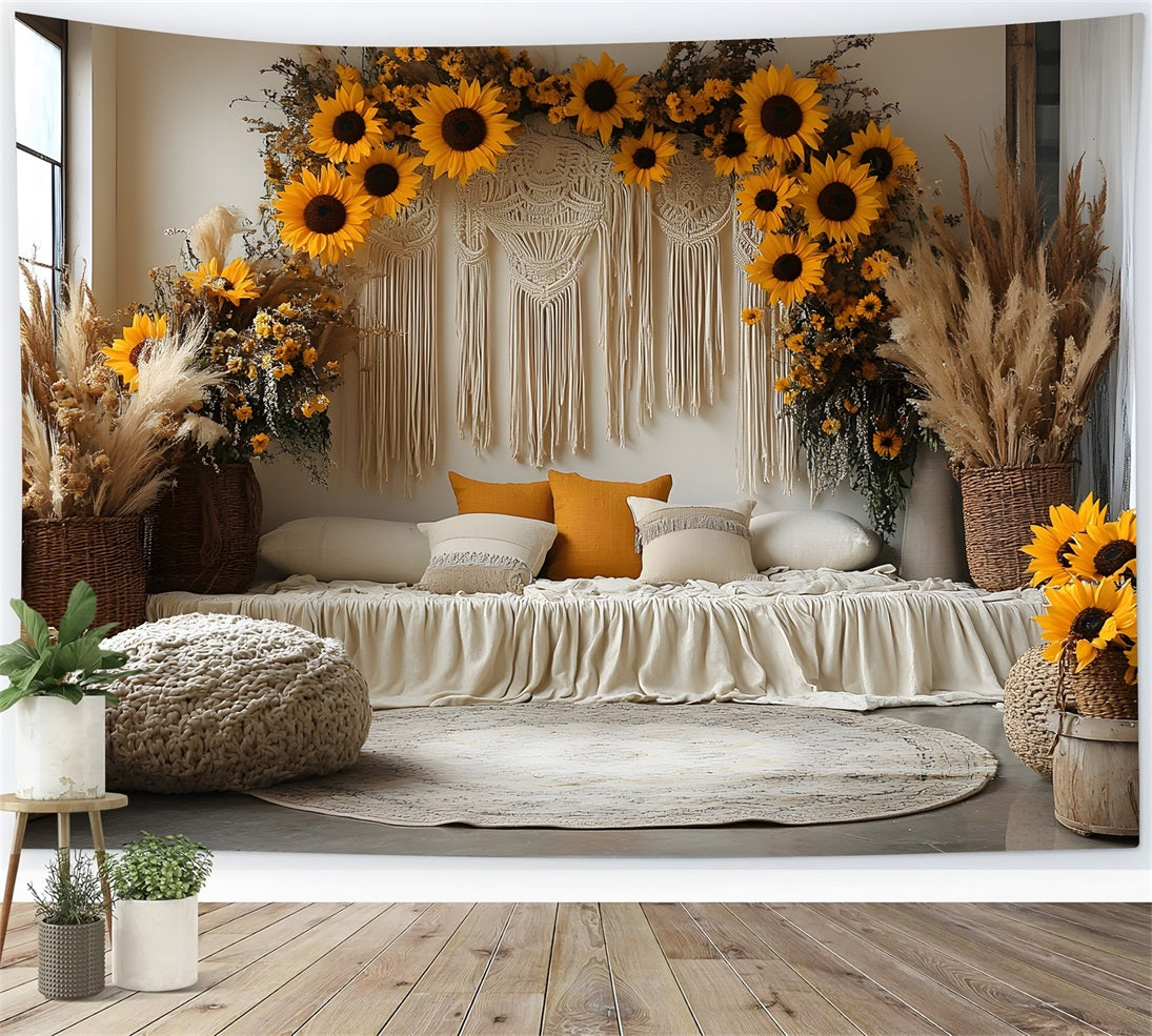 Sunflower Macrame Boho Lounge Backdrop RR8-456