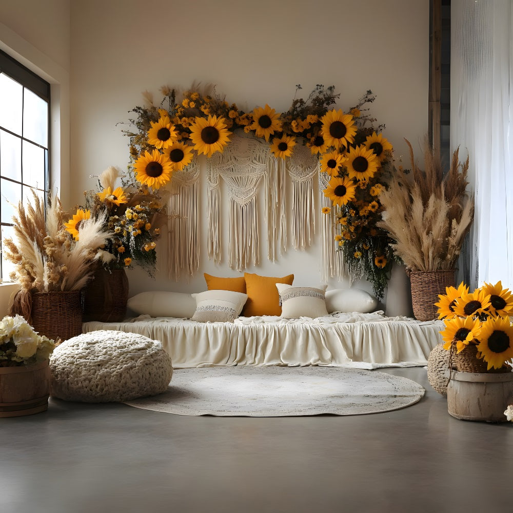 Sunflower Macrame Boho Lounge Backdrop RR8-456