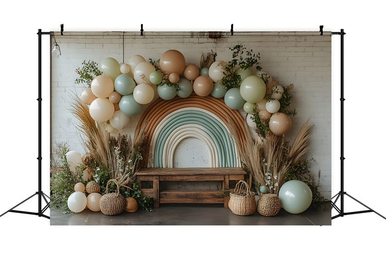 Neutral Boho Rainbow Balloon Backdrop RR8-458