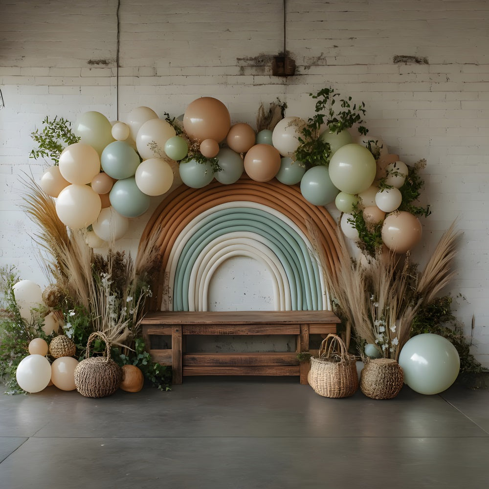 Neutral Boho Rainbow Balloon Backdrop RR8-458