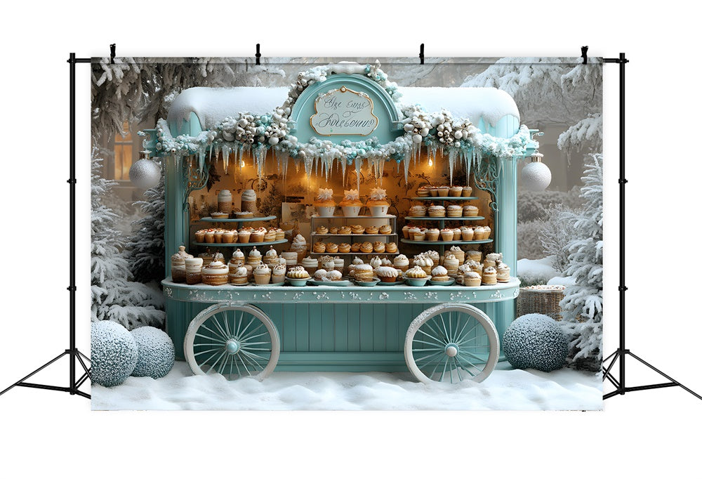 Christmas Ice Cream Cart Snow Backdrop RR8-46