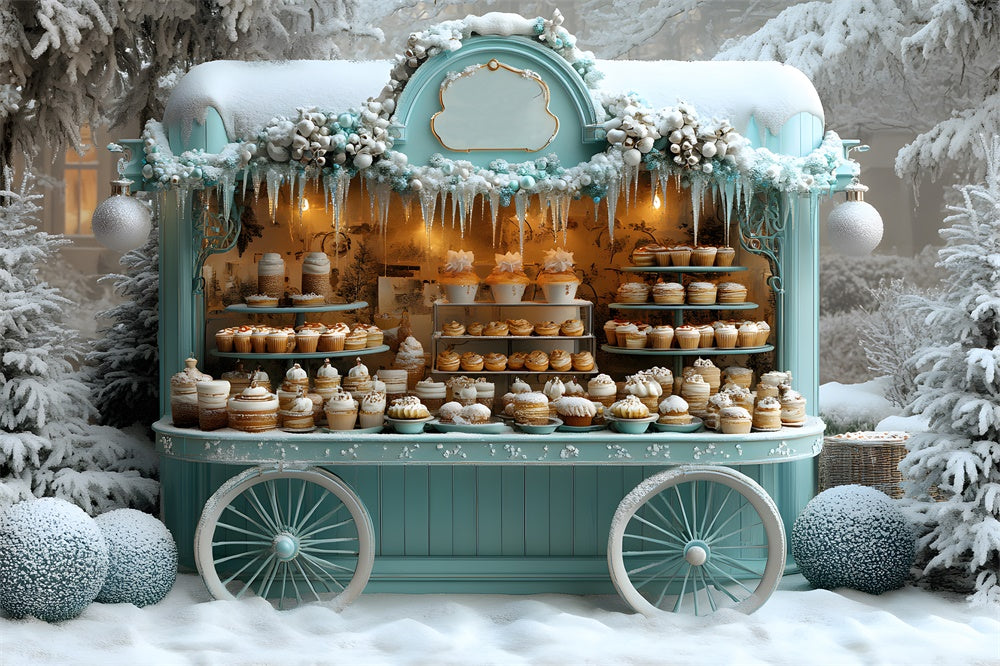 Christmas Ice Cream Cart Snow Backdrop RR8-46