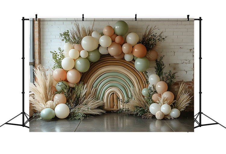 Soft Boho Rainbow and Balloon Backdrop RR8-460