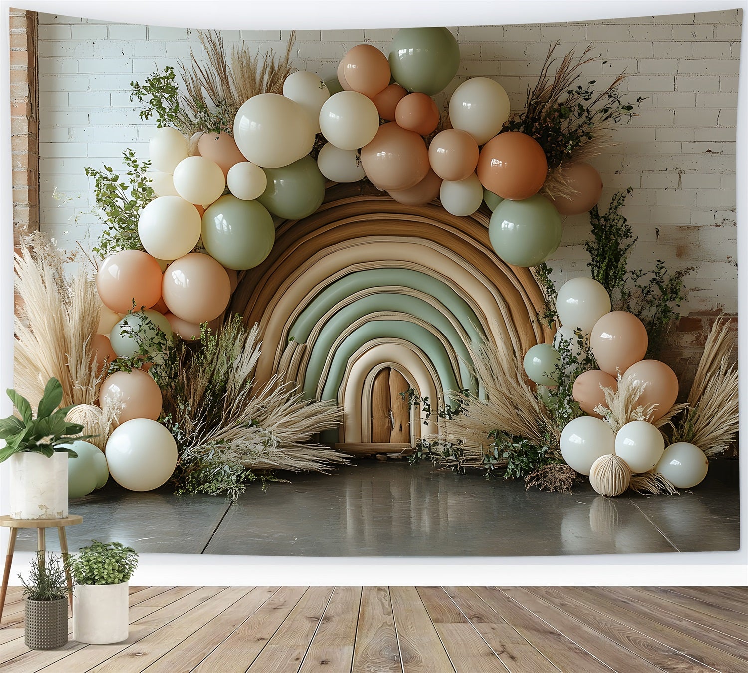 Soft Boho Rainbow and Balloon Backdrop RR8-460