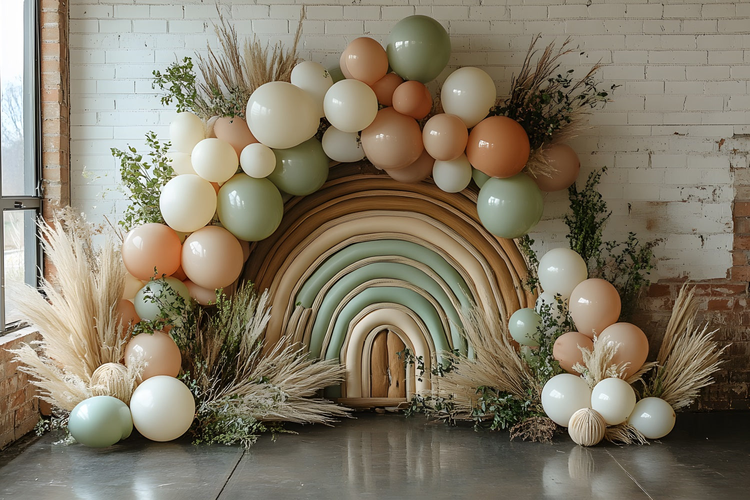 Soft Boho Rainbow and Balloon Backdrop RR8-460