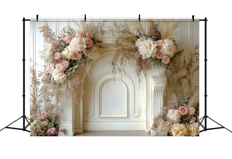 Elegant Boho Floral Fireplace Backdrop RR8-463