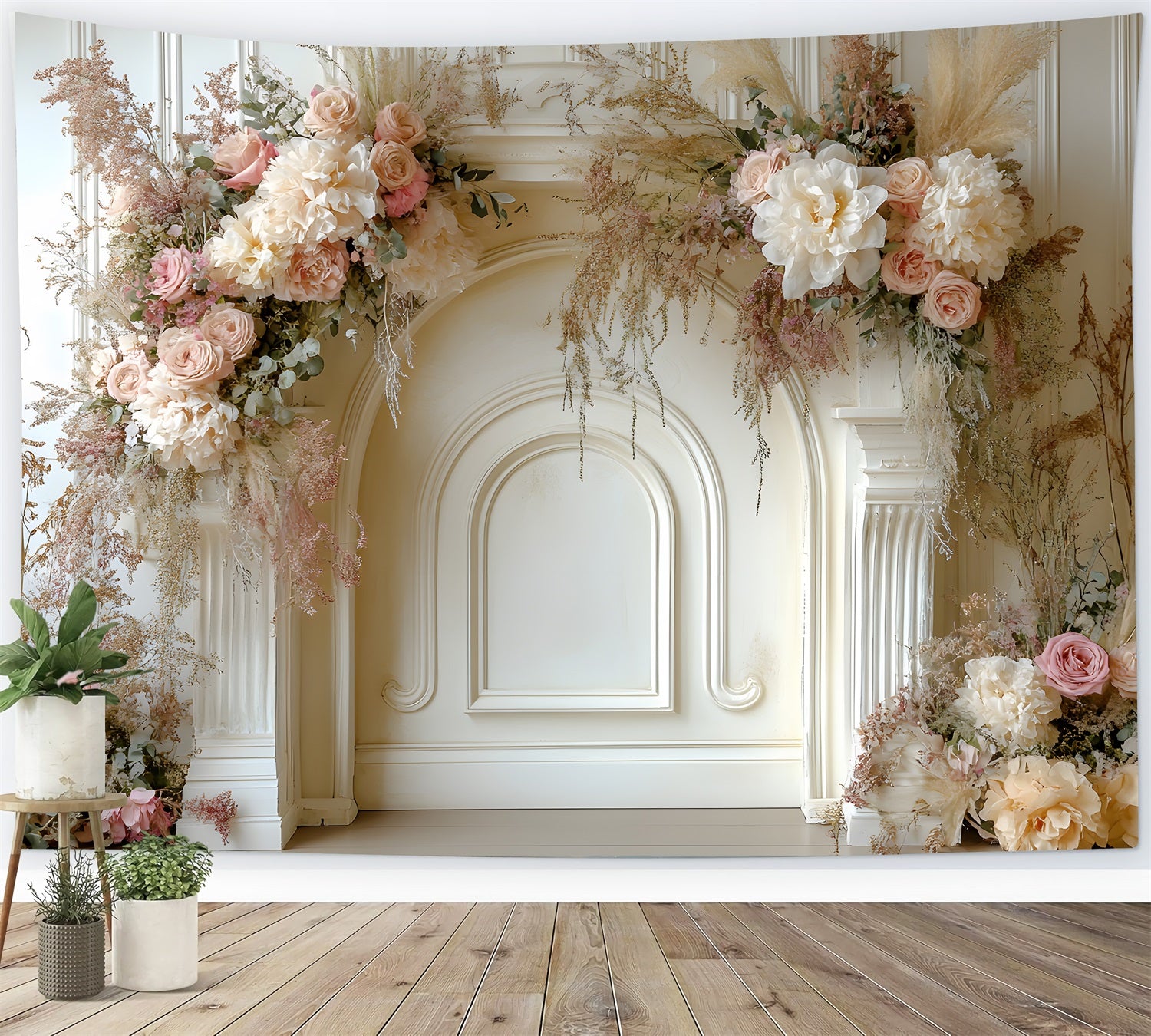 Elegant Boho Floral Fireplace Backdrop RR8-463