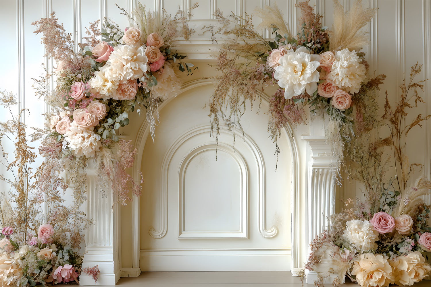 Elegant Boho Floral Fireplace Backdrop RR8-463