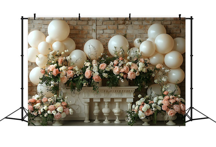 Brick Wall Boho Balloon Floral Backdrop RR8-469