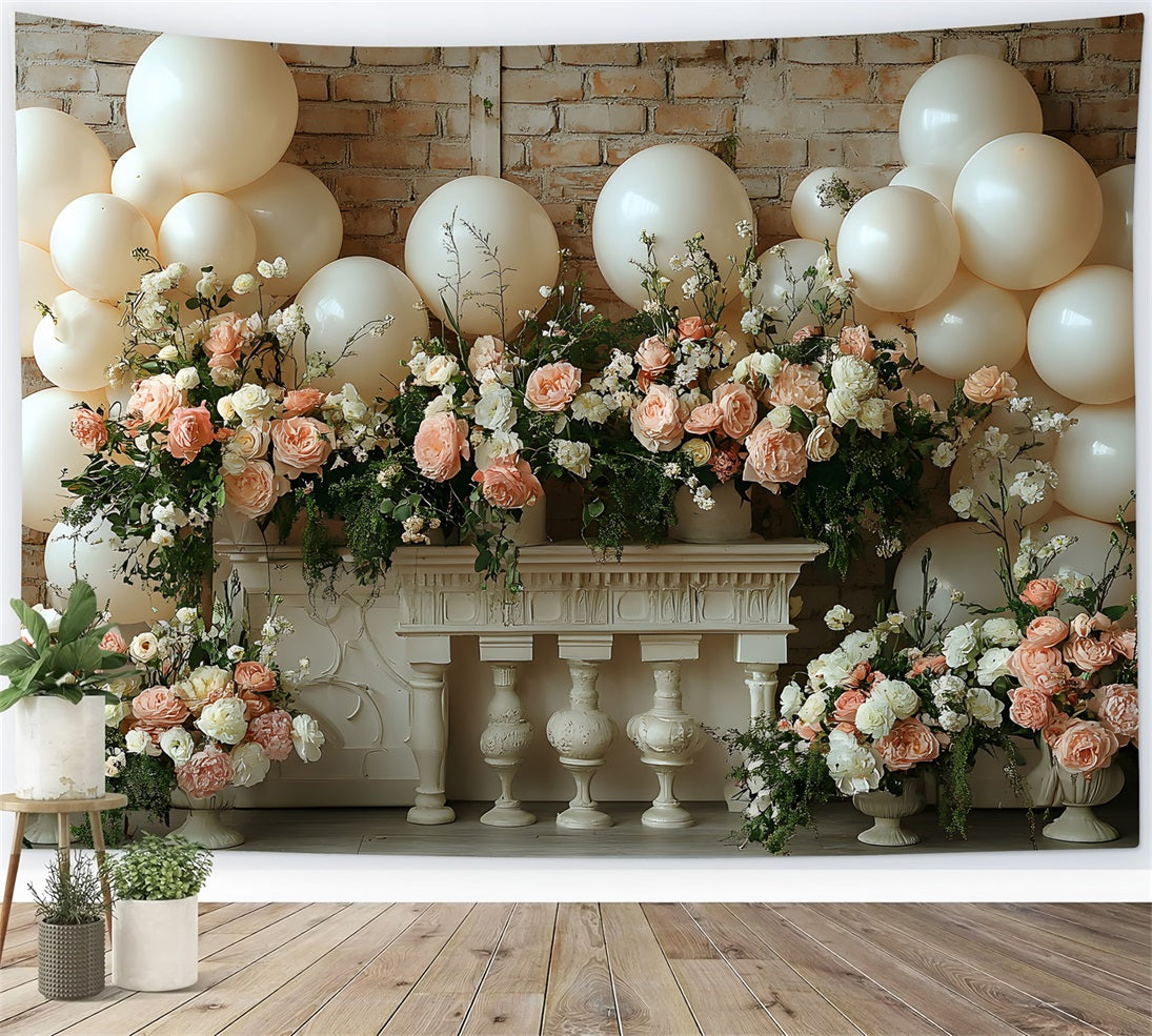 Brick Wall Boho Balloon Floral Backdrop RR8-469