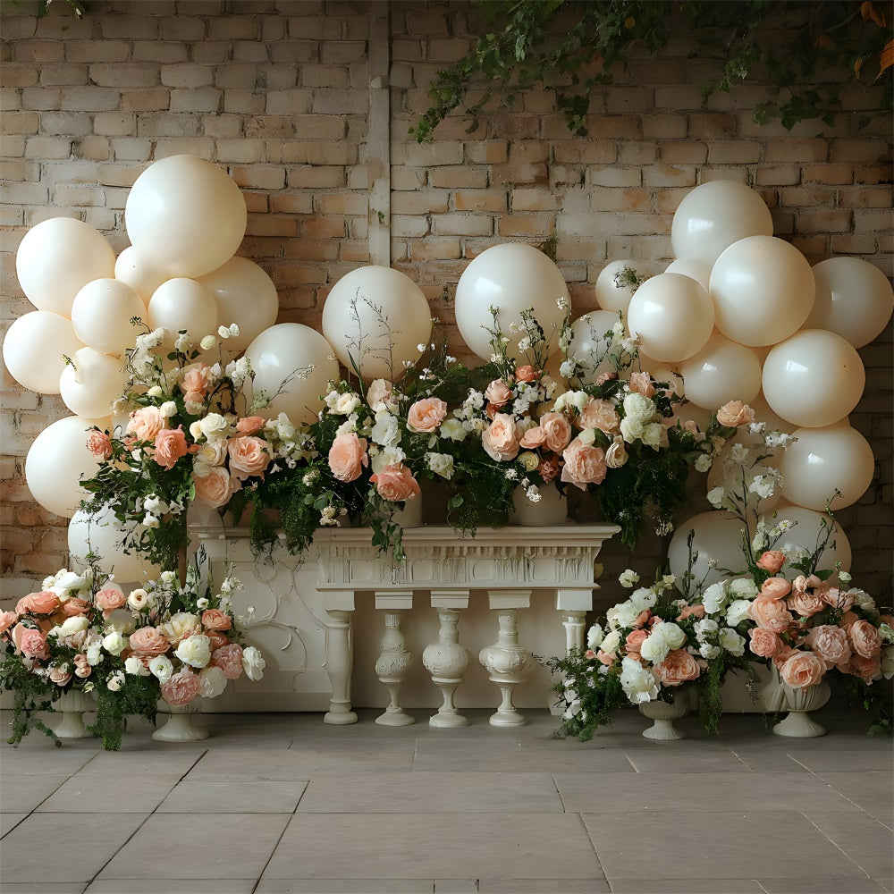 Brick Wall Boho Balloon Floral Backdrop RR8-469