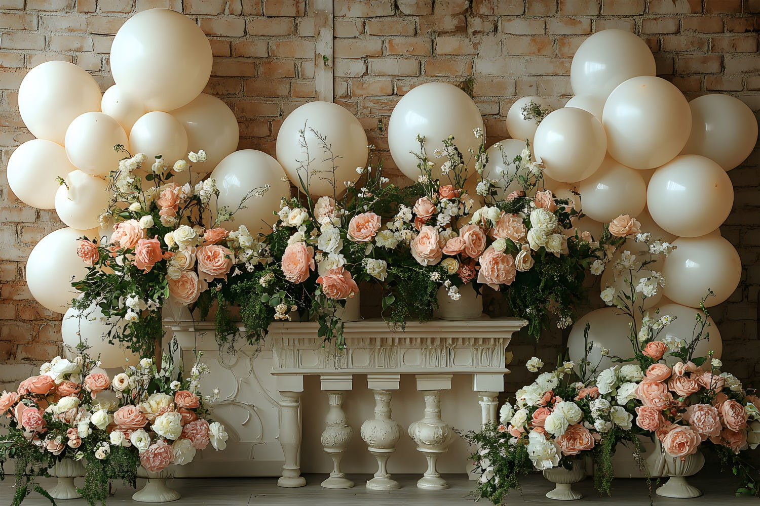 Brick Wall Boho Balloon Floral Backdrop RR8-469