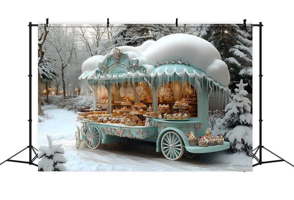 Christmas Snow Ice Cream Blue Cart Backdrop RR8-47