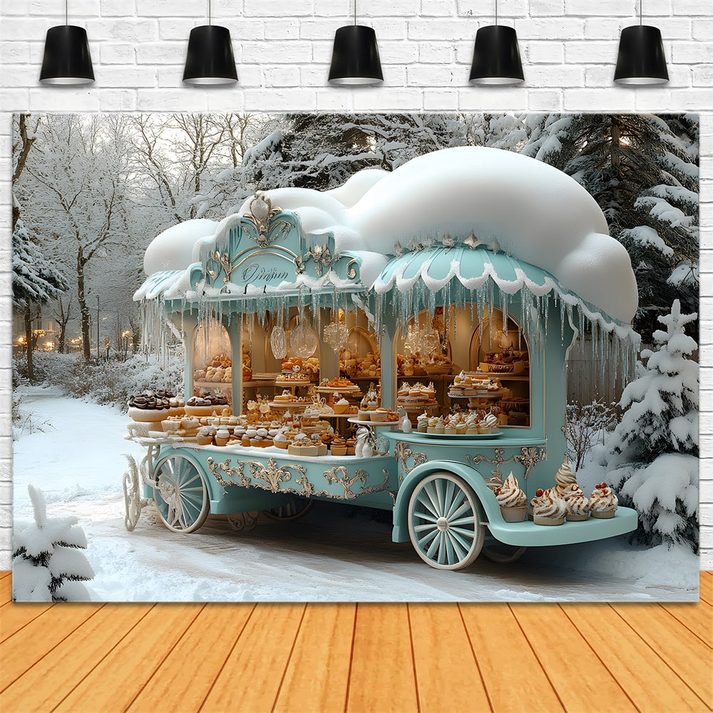 Christmas Snow Ice Cream Blue Cart Backdrop RR8-47