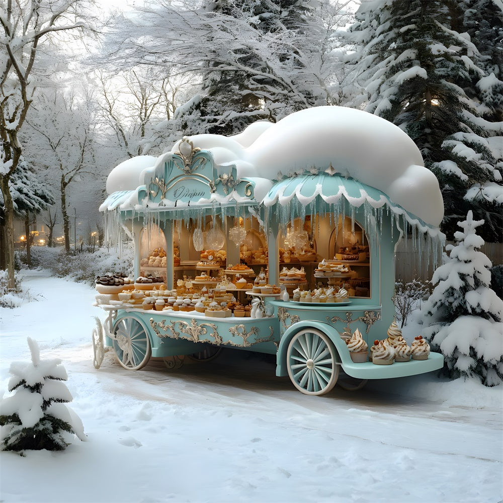 Christmas Snow Ice Cream Blue Cart Backdrop RR8-47