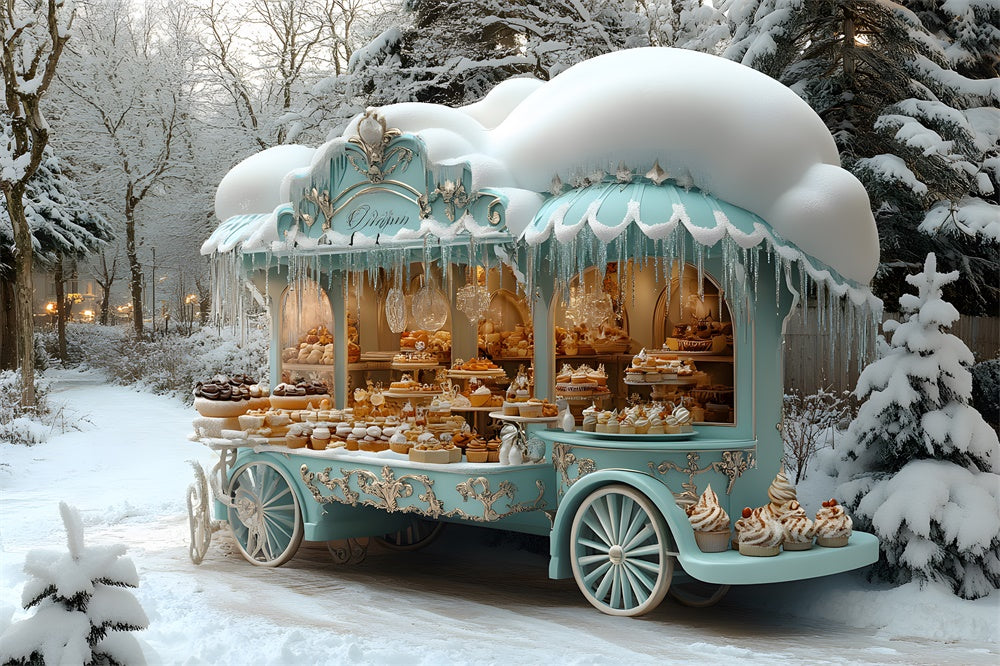 Christmas Snow Ice Cream Blue Cart Backdrop RR8-47