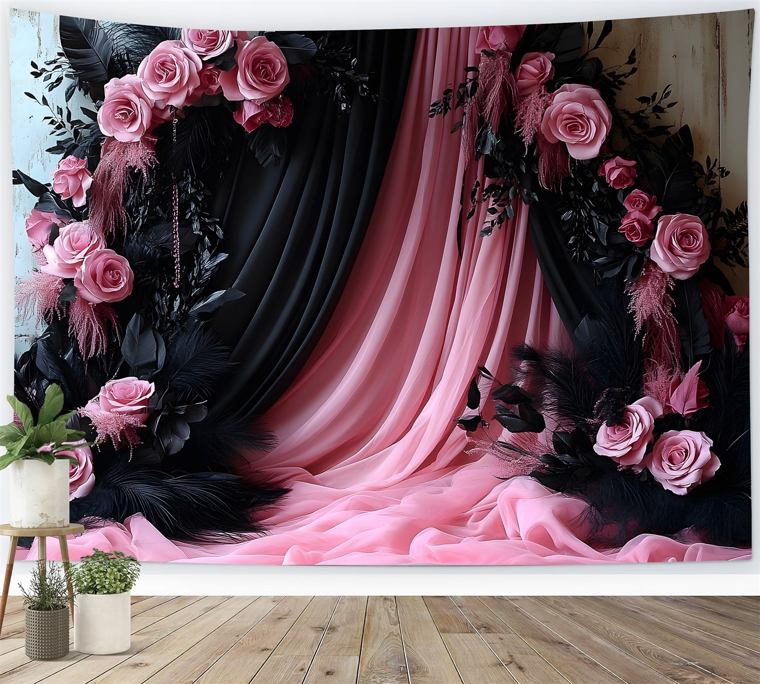 Bohemian Glam Pink Black Boho Backdrop RR8-472