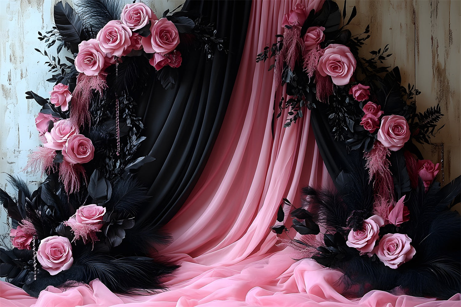 Bohemian Glam Pink Black Boho Backdrop RR8-472