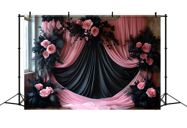 Black Blush Pink Curtain Boho Backdrop RR8-473