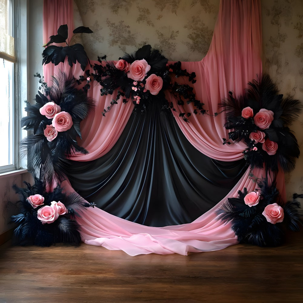 Black Blush Pink Curtain Boho Backdrop RR8-473