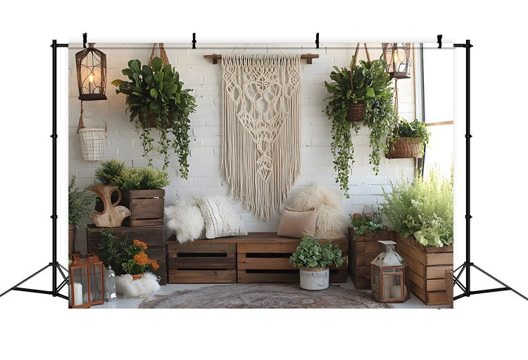 Cozy Bohemian Plant Wall Boho Backdrop RR8-474