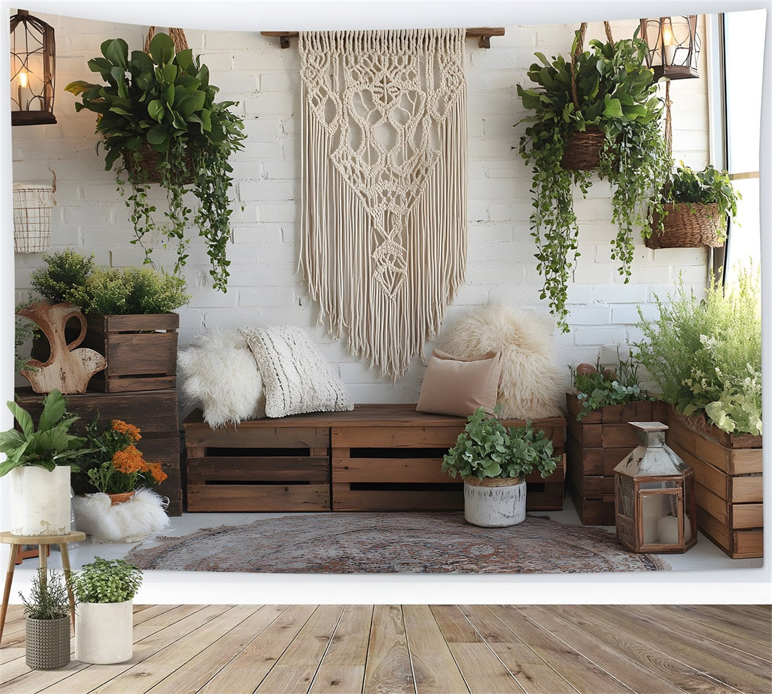 Cozy Bohemian Plant Wall Boho Backdrop RR8-474