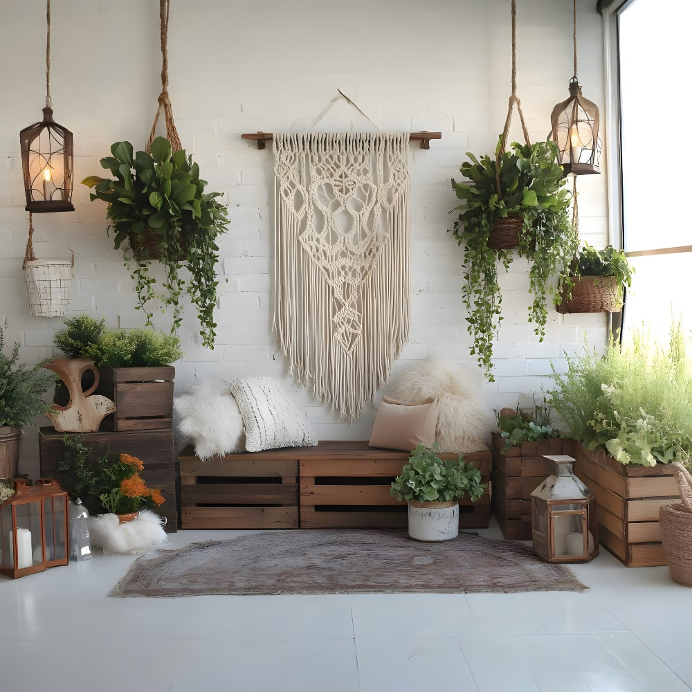 Cozy Bohemian Plant Wall Boho Backdrop RR8-474