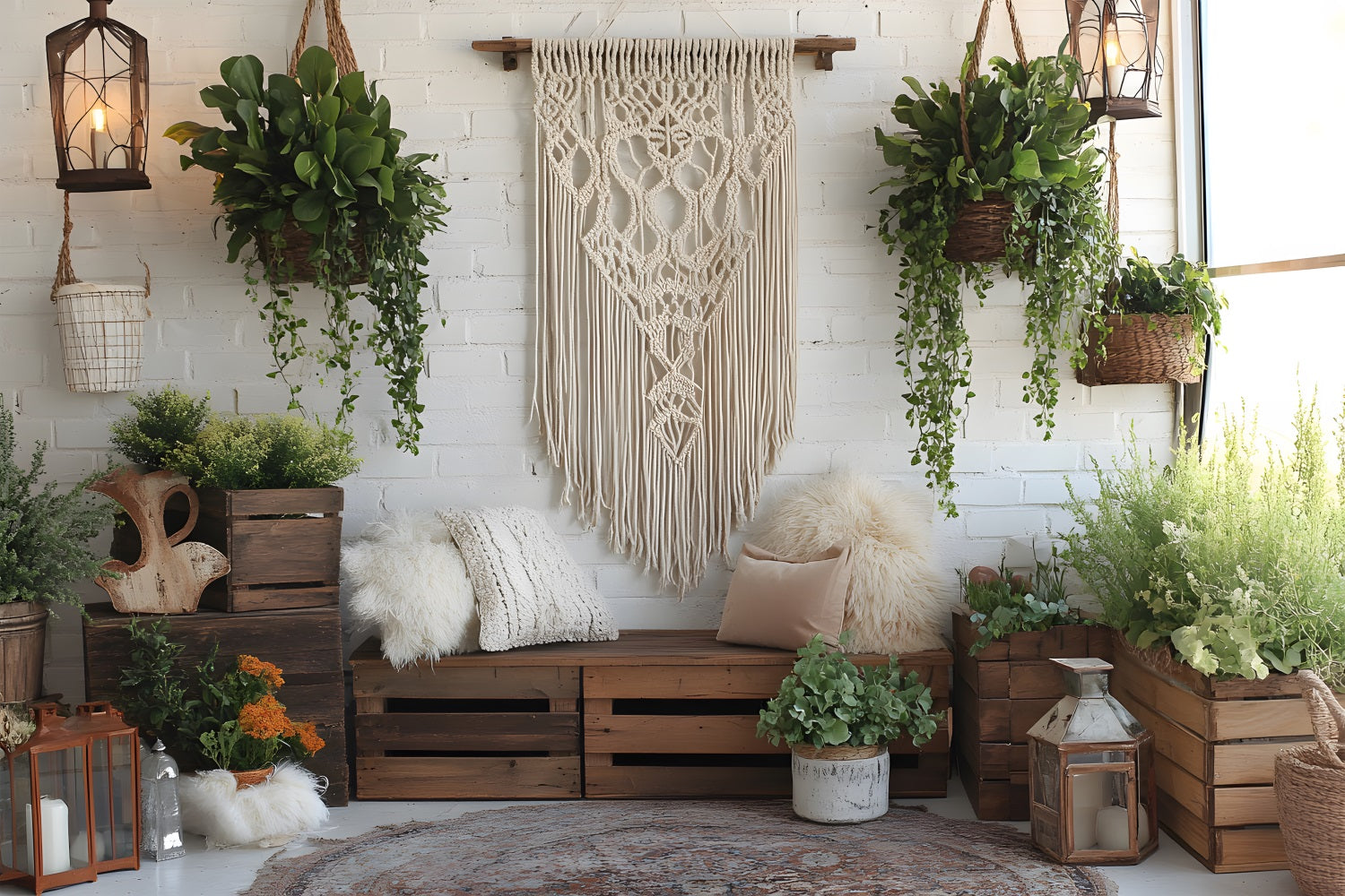 Cozy Bohemian Plant Wall Boho Backdrop RR8-474