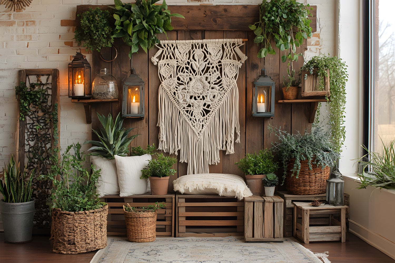 Boho Rustic Bohemian Lantern Wall Backdrop RR8-476