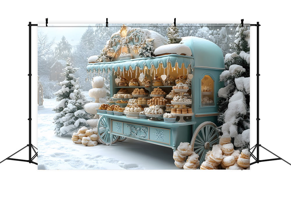 Christmas Dessert Cart Snow Forest Backdrop RR8-48