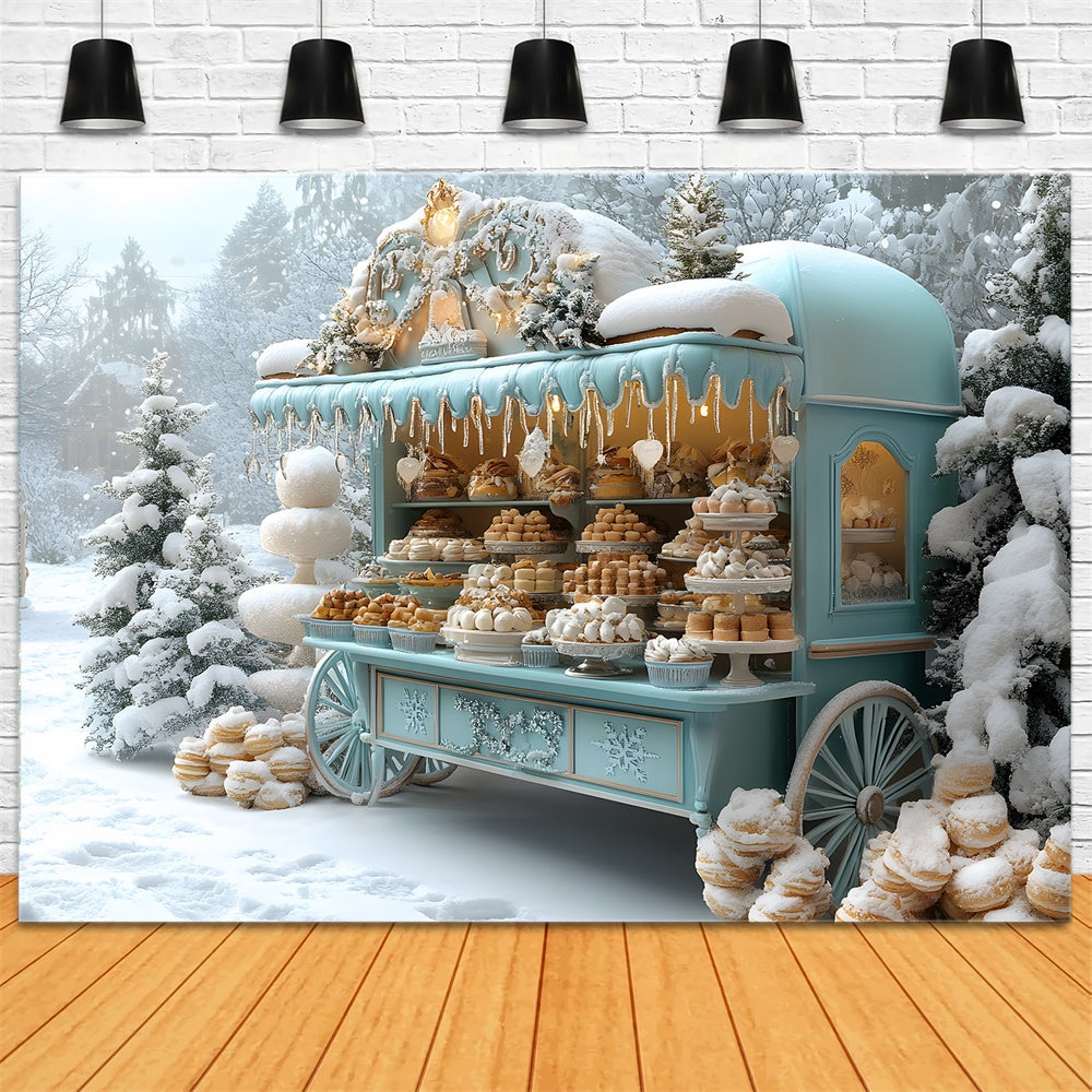 Christmas Dessert Cart Snow Forest Backdrop RR8-48